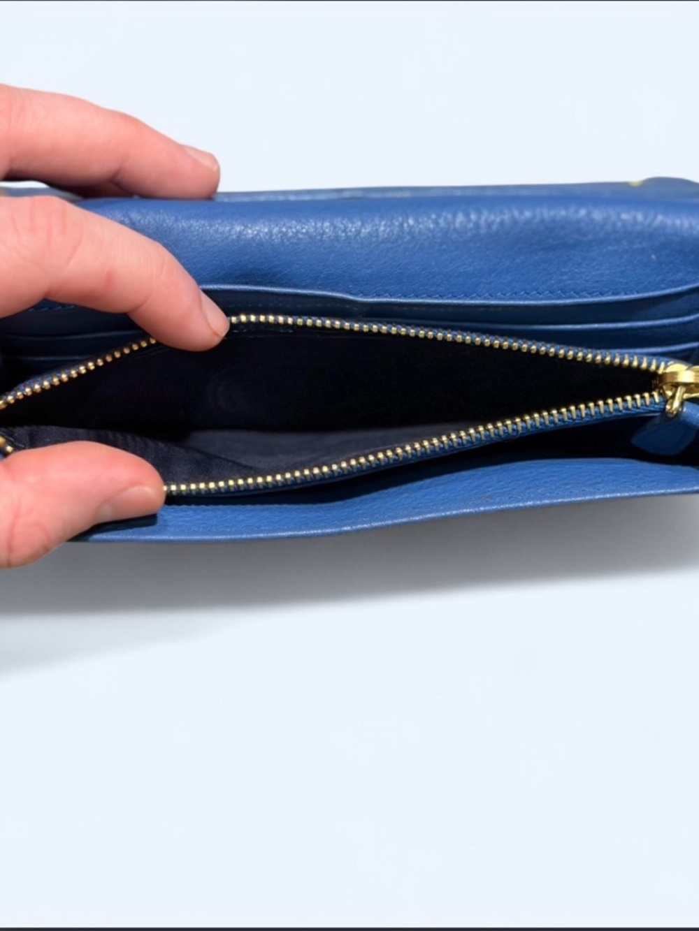 Authentic Prada Blue Leather Wallet Gold Logo w/ Certificate - Picture 8 of 16